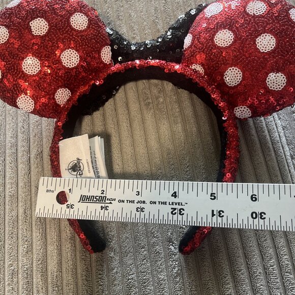 Disney Park White Bow Red Polka Dot Minnie Mouse Ears Sequins Headband Kid Adult - Picture 3 of 7